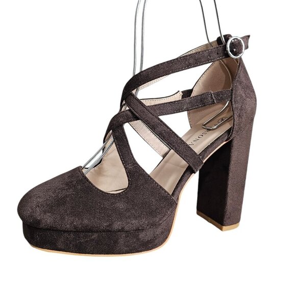 Versona Madison Platform Brown Suede Mary Jane Heel Pump NEW - Picture 1 of 11